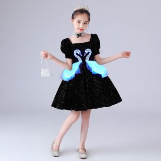 Led Clothing White Swan Black Princess Skirt Children'S Skirt For Girls - Lumisonata