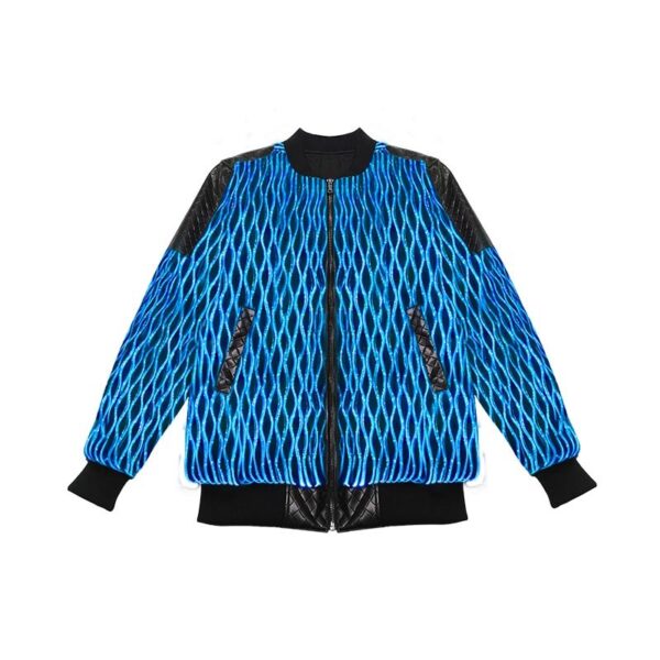Hip Hop Jacket, Fiber Optic Light Up Bomber Baseball Jacket - Lumisonata - Image 2